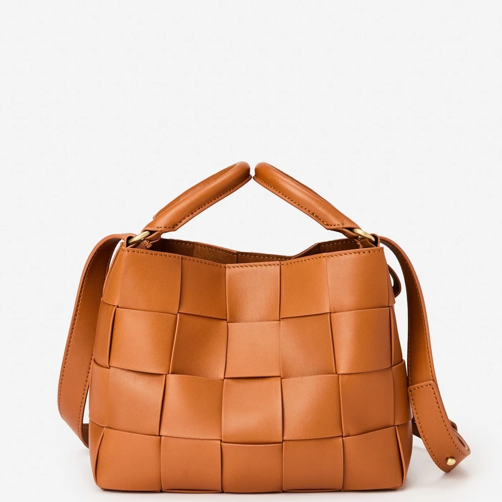 J. McLaughlin Garance Woven Leather Handbag - Dark Vachetta